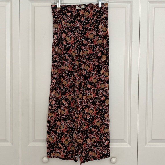 American Rag Botanical Floral Print Boho Wide Leg Pant Black Size Small